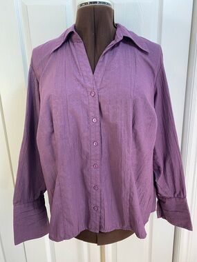 2 for $25 - Lynn Cantin Textured Purple Button-Up Collared Blouse, 18 Plus